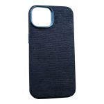 iPhone 15 Pro Uyumlu Kumaş Desenli Koyu Mavi Kılıf