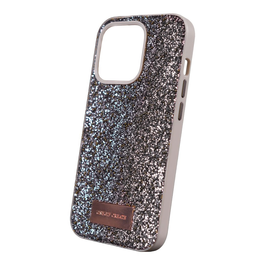 Taşlı-Gri-2 iPhone 13 Pro Uyumlu Simli Gri Kılıf - Görsel 1